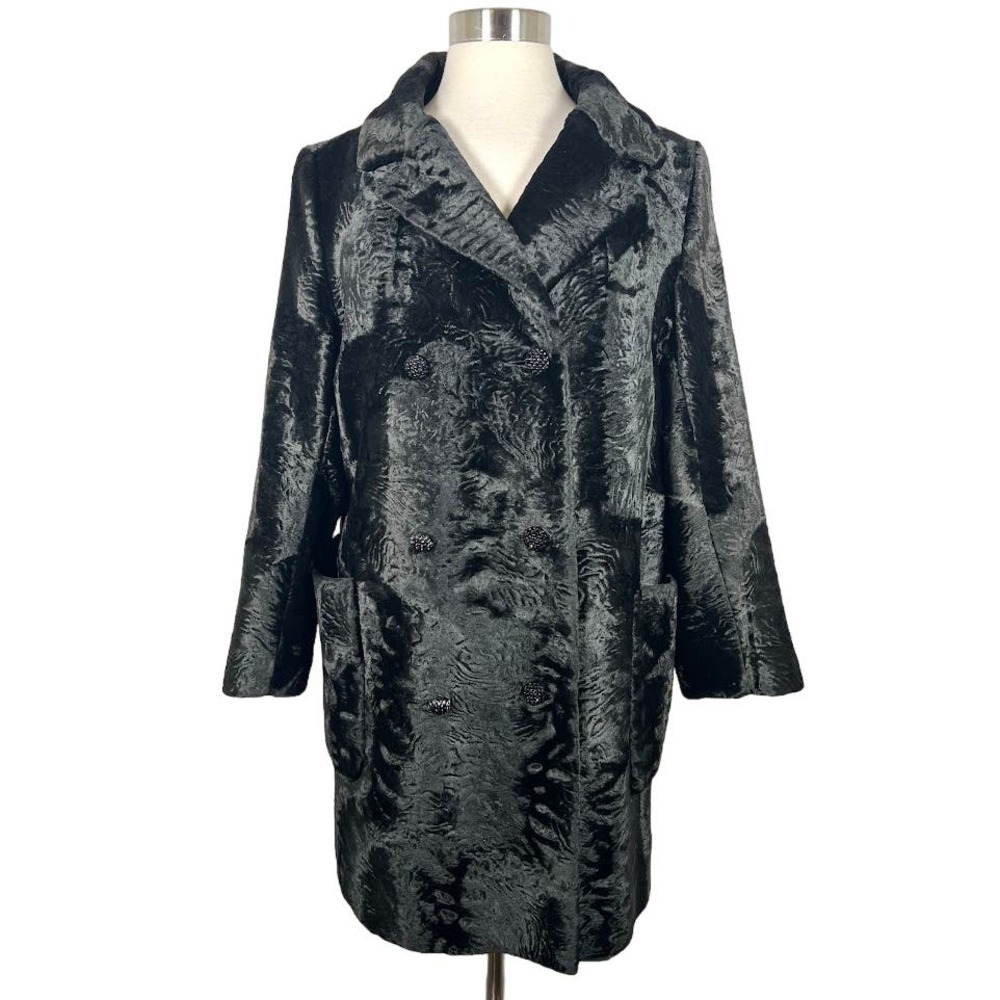 Vtg I.Magnin Women's Crushed Velvet Lou Nierenberg Peacoat S/M Black Coat